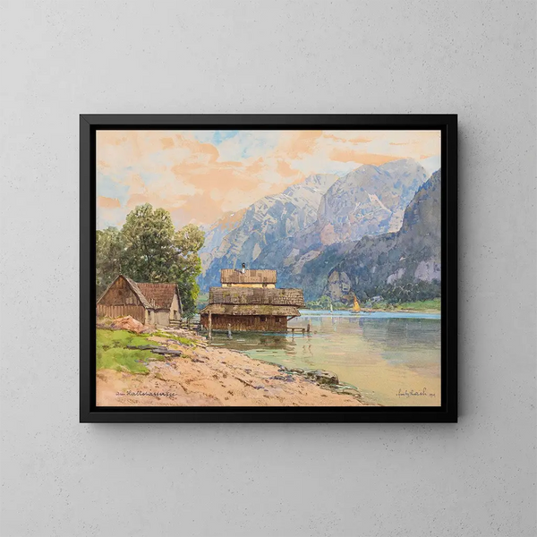 Boten in Hallstatt - Fritz Lach — ingelijst kunstwerk aan de muur