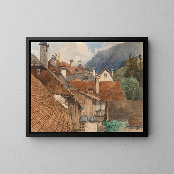 van Huisdaken in Eisenerz - Fritz Lach — ingelijst kunstwerk aan de muur