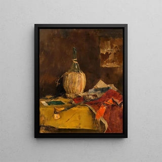 Fritz Rojka - Stillleben mit Chiantiflasche.webp