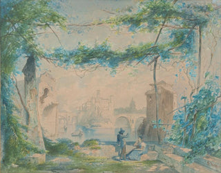 Fritz Wolff - Italian Landscape With Couple At The River.webp