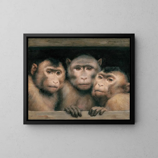 Drie apen - Gabriel von Max — ingelijst kunstwerk aan de muur