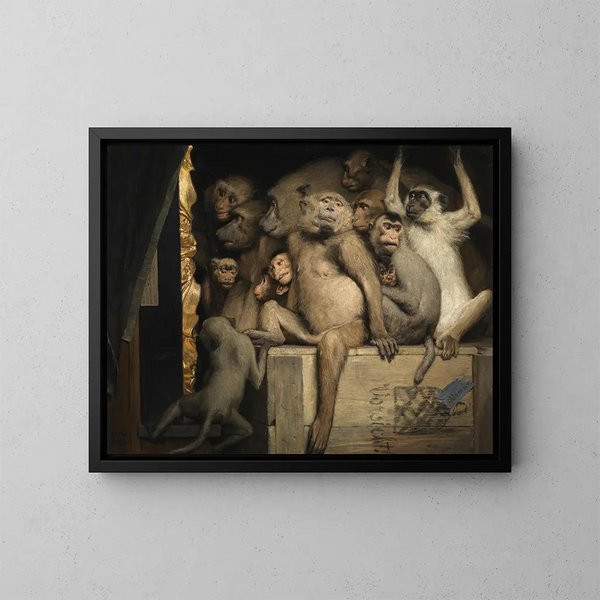 van de apen als rechters van de kunst - Gabriel von Max — ingelijst kunstwerk aan de muur
