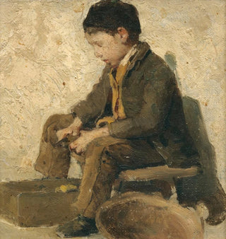 Garçon assis épluchant des légumes - Albert Anker
