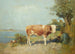 Landschapschilderij met een koe en een herder die rusten - Gari Melchers — weergave van het kunstwerk