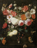 a Still life with roses, tulips, and other flowers in a vase with blackberries and a moth - Gaspar Peeter Verbruggen the Elder — artwork view