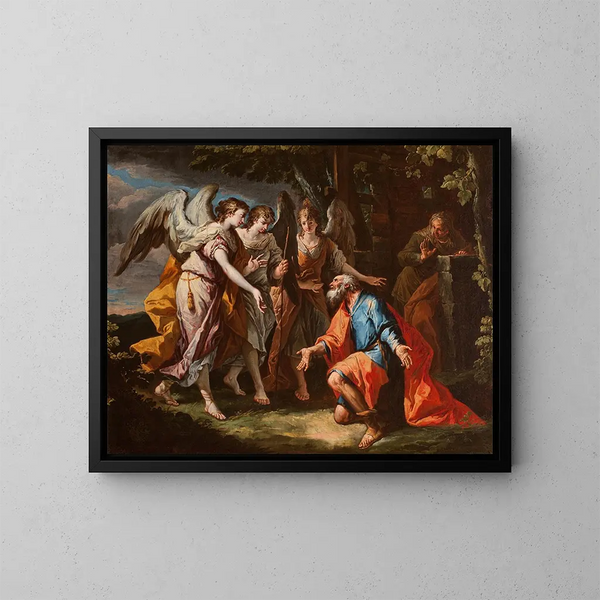 Abraham en de engelen - Gaspare Diziani — ingelijst kunstwerk aan de muur