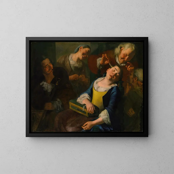 Taquiner une fille endormie - Gaspare Traversi — ingelijst kunstwerk aan de muur