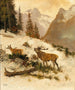 hert in een berglandschap in de winter - Georg Berger — weergave van het kunstwerk