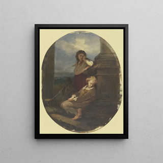 Georg Cornicelius - Zwei sitzende Kinder mit Harfe.webp