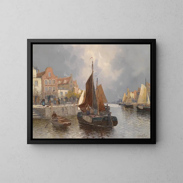 Vue de port hollandaise - Georg Fischhof — ingelijst kunstwerk aan de muur