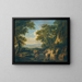 Een bergachtig bebost landschap met figuren nabij een rivier op de voorgrond - George Barret — ingelijst kunstwerk aan de muur