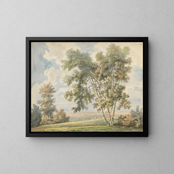 Landschap met bomen en schapen - George Barret — ingelijst kunstwerk aan de muur