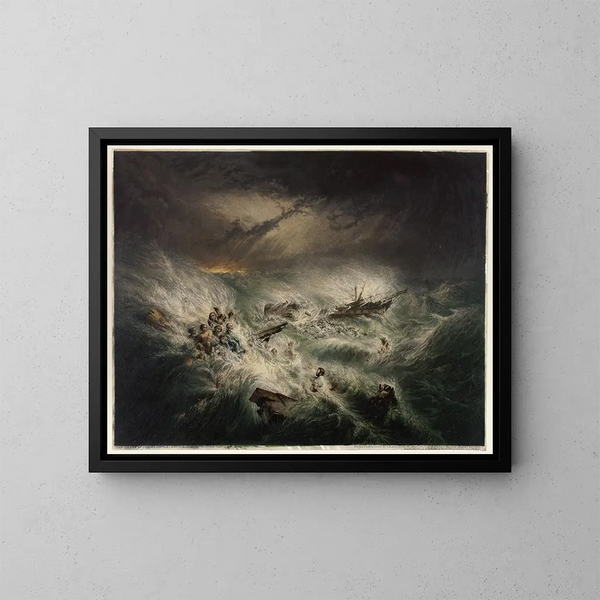 Het schipbreuk van de Reliance, 12 november 1842 - George Baxter — ingelijst kunstwerk aan de muur