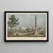 View from the Captain Grenville Monument to the Greek Temple in the Gardens of the Count Temple at Stowe in Buckinghamshire - George Bickham the Elder — framed artwork on a wall