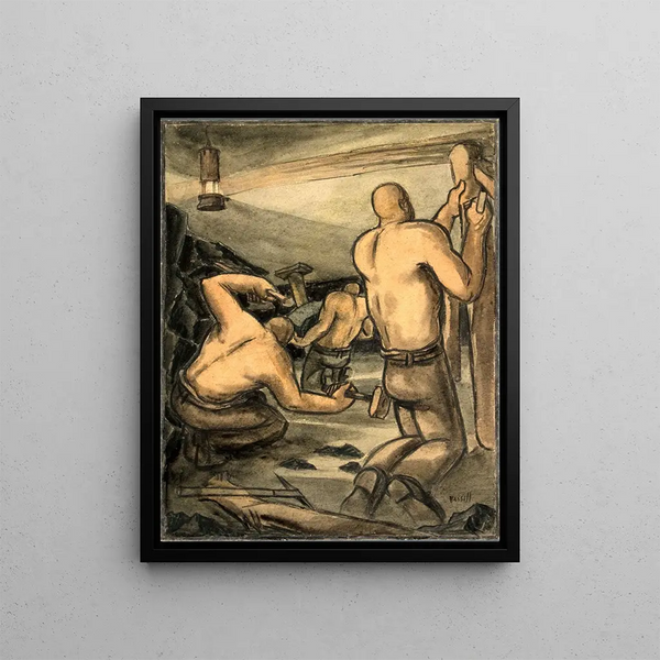 George Bissill - Coal miners at work cutting coal and propping.webp