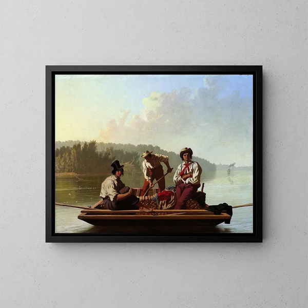 De bootvaarders van de Missouri - George Caleb Bingham — ingelijst kunstwerk aan de muur