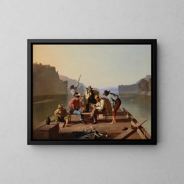 van de roeiboten die kaarten spelen - George Caleb Bingham — ingelijst kunstwerk aan de muur