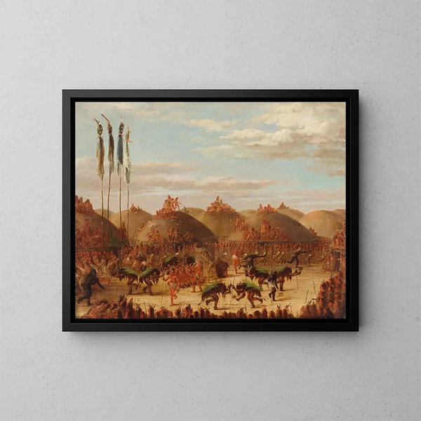 dans van de stier, OKeePa-ceremonie van de Mandans - George Catlin — ingelijst kunstwerk aan de muur