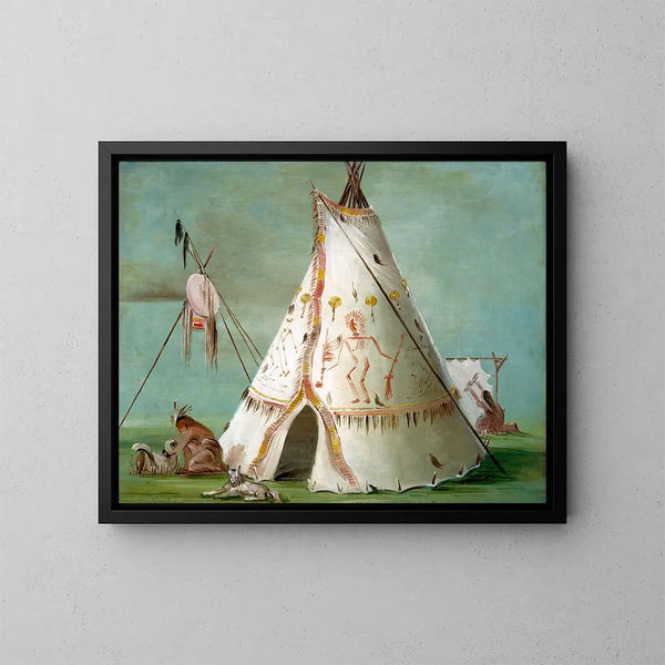 Cabane des vingt-cinq peaux de buffle - George Catlin — ingelijst kunstwerk aan de muur