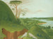 van een rivierkliffen met witte wolven op de voorgrond, Haut-Missouri - George Catlin — weergave van het kunstwerk