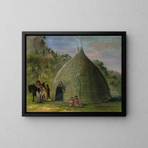 Lodge de Wichita couvert de prairie - George Catlin — ingelijst kunstwerk aan de muur
