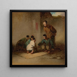 George Chinnery - A street scene in Macau with five men gambling.webp