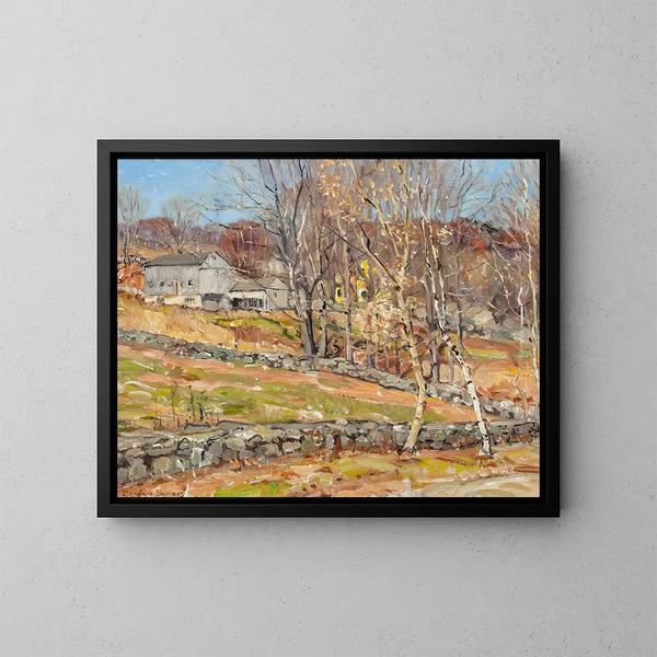 Boerderij en omheining in steen - George Gardner Symons — ingelijst kunstwerk aan de muur
