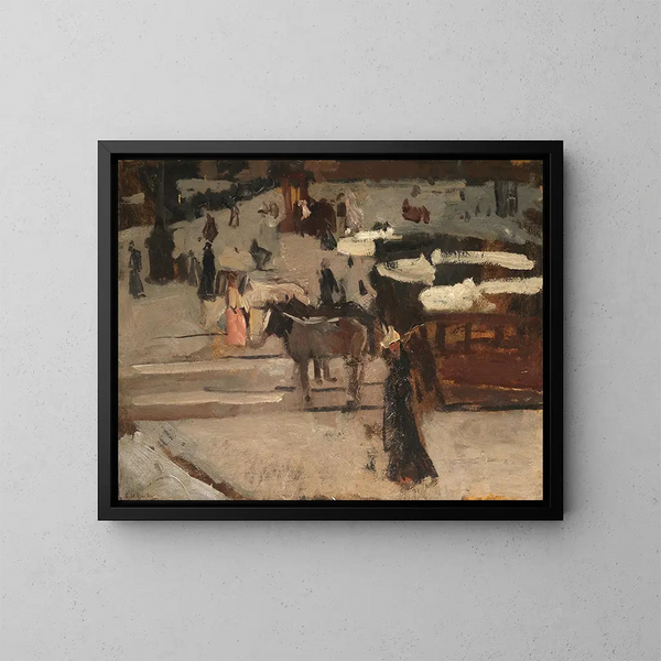 Tramways à chevaux et figures sur une place - George Hendrik Breitner — ingelijst kunstwerk aan de muur