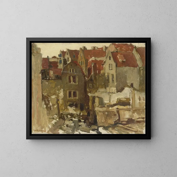De sloop van de Grote Beurs op de Nieuwendijk in Amsterdam - George Hendrik Breitner — ingelijst kunstwerk aan de muur