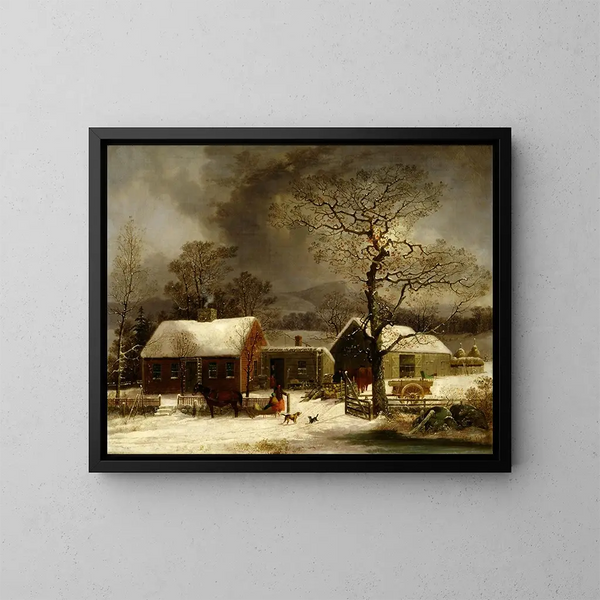 Winterlandschap in New Haven, Connecticut - George Henry Durrie — ingelijst kunstwerk aan de muur