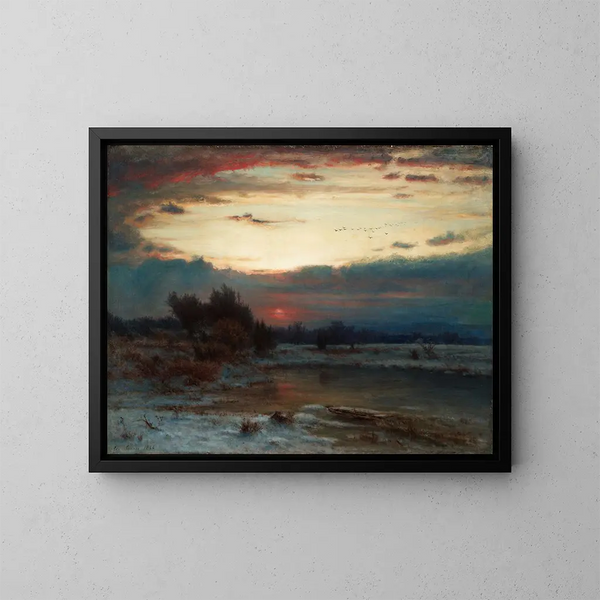 Een winterlucht - George Inness — ingelijst kunstwerk aan de muur
