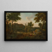 Italiaanse landschapsschilderij met Manius Curius Dentatus en zijn helpers die de geschenken van de Samnieten afwijzen en de pastinaak verkiezen - George Lambert — ingelijst kunstwerk aan de muur