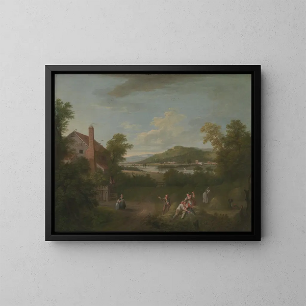 Landschap met landbouwarbeiders - George Lambert — ingelijst kunstwerk aan de muur
