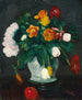 Bloemen in een vaas en appel - George Leslie Hunter — weergave van het kunstwerk