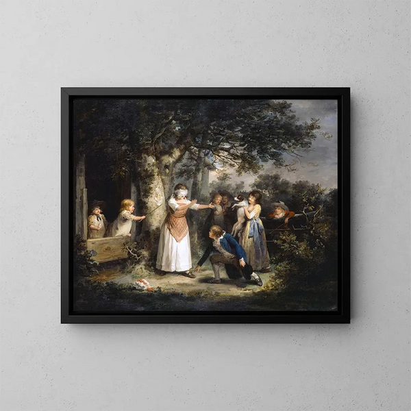 Het spel met de sjaal - George Morland — ingelijst kunstwerk aan de muur