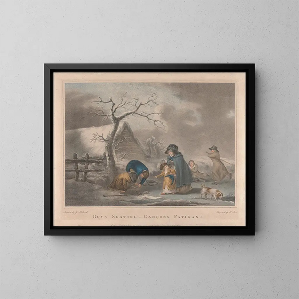 Jongens op schaatsen - George Morland — ingelijst kunstwerk aan de muur
