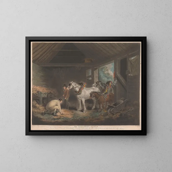 L'Étable des fermiers - George Morland — ingelijst kunstwerk aan de muur