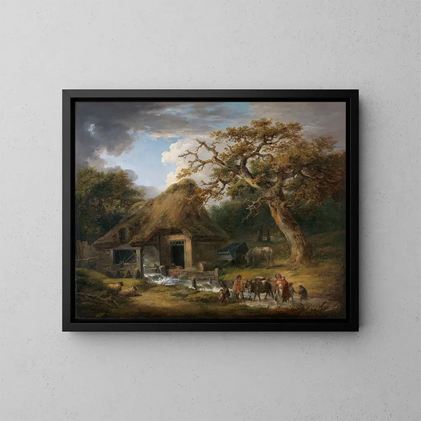 De oude watermolen - George Morland — ingelijst kunstwerk aan de muur