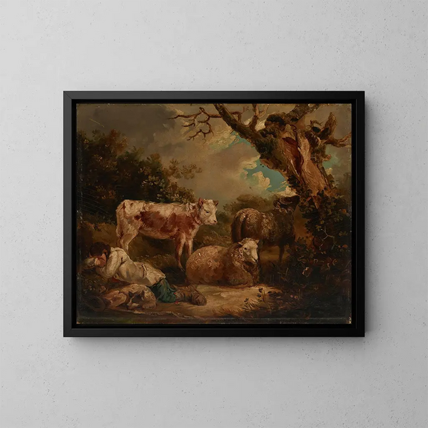 De herdersrust - George Morland — ingelijst kunstwerk aan de muur