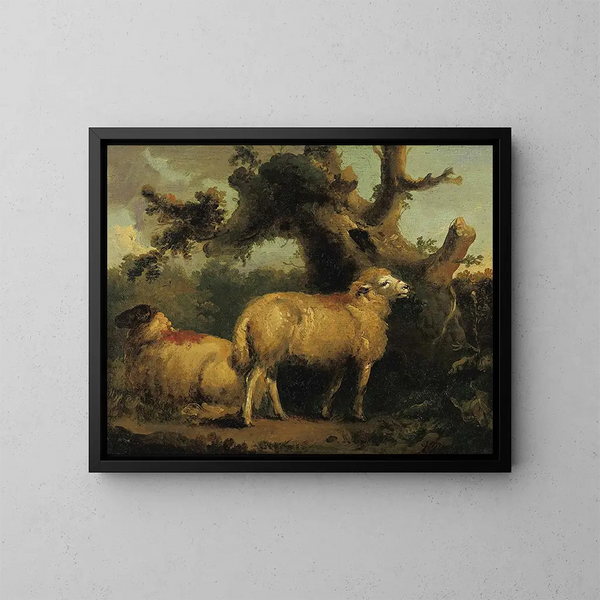 van Twee schapen in een landschap - George Morland — ingelijst kunstwerk aan de muur