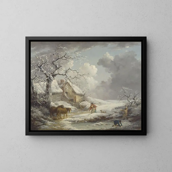 Landschapschilderij Winterlandschap - George Morland — ingelijst kunstwerk aan de muur