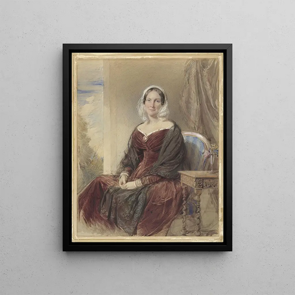 George Richmond - Portret van een zittende dame bij een doorkijk naar buiten.webp