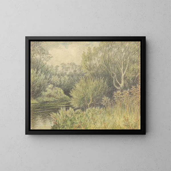 Onbekende rivierenscène met wilgen - George Sherriff — ingelijst kunstwerk aan de muur
