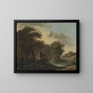 George Smith - A View Near Arundel Sussex with Ruins by Water.webp