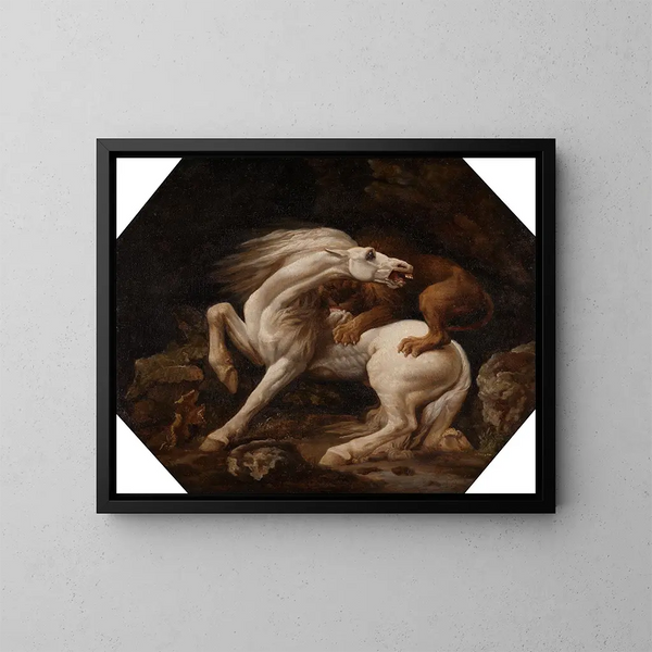 Paard aangevallen door een leeuw - George Stubbs — ingelijst kunstwerk aan de muur