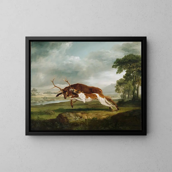 Jachthond die een hert jaagt - George Stubbs — ingelijst kunstwerk aan de muur