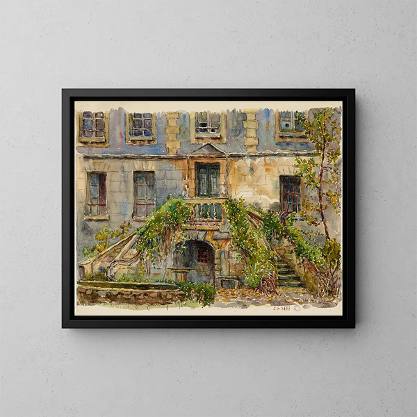 Het kasteel van Victor Hugo in Gentilly, tuinzijde - Georges-Henri Manesse — ingelijst kunstwerk aan de muur