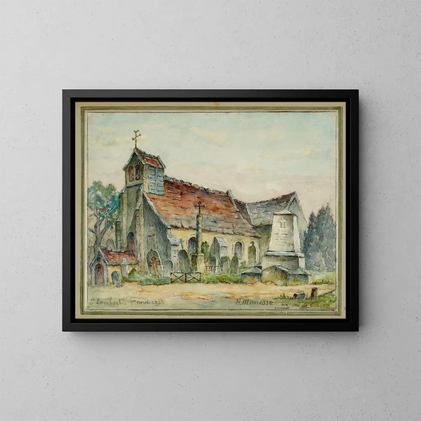 van het uitzicht op de kerk en de begraafplaats van Saint-Laurent, waar de overblijfselen van de nonnen en kluizenaars van Port-Royal werden begraven - Georges-Henri Manesse — ingelijst kunstwerk aan de muur