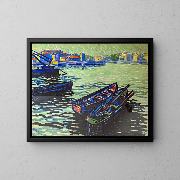 Bateaux au Bazacle à Toulouse - Georges Gaudion — ingelijst kunstwerk aan de muur