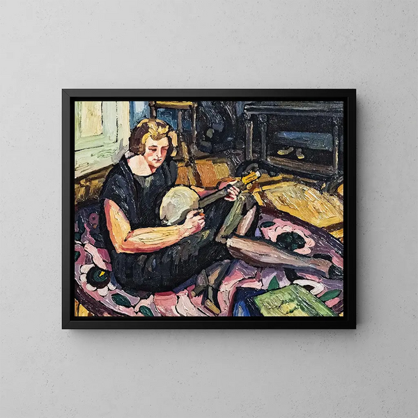 Luce met banjo in de woonkamer in Rabastens - Georges Gaudion — ingelijst kunstwerk aan de muur